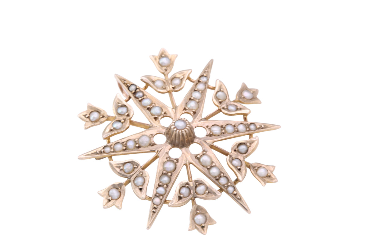 Antique 9ct Gold Seed Pearl Starburst Pendant | 1915 — view 17
