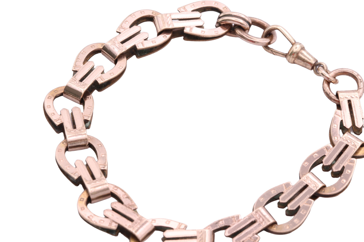 Antique 9ct Rose Rolled Gold Horseshoe Link Bracelet | 8" — view 13
