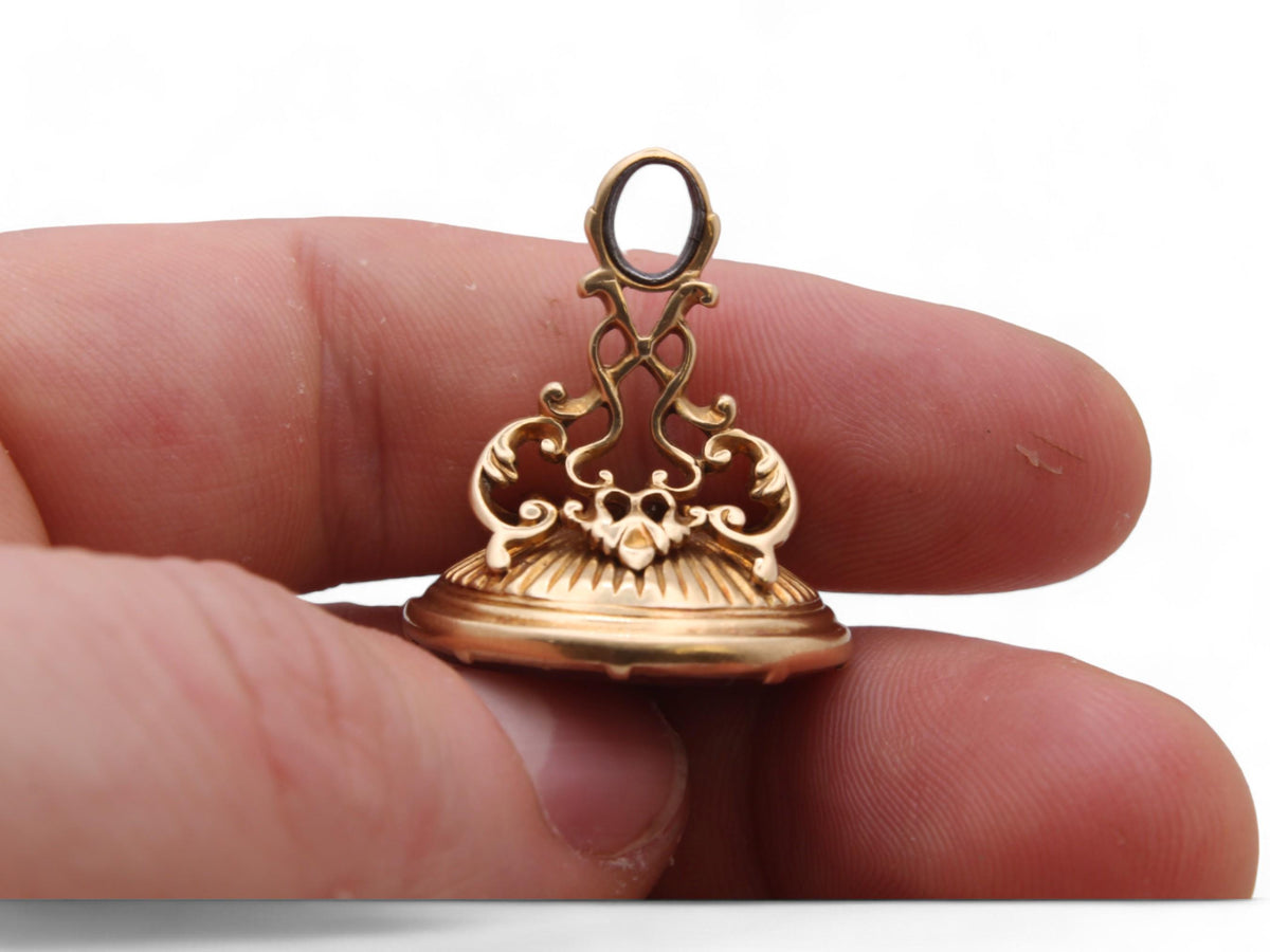 Antique Victorian 18ct Gold Carnelian Wood Family Heraldic Intaglio Seal c.1860 — view 10