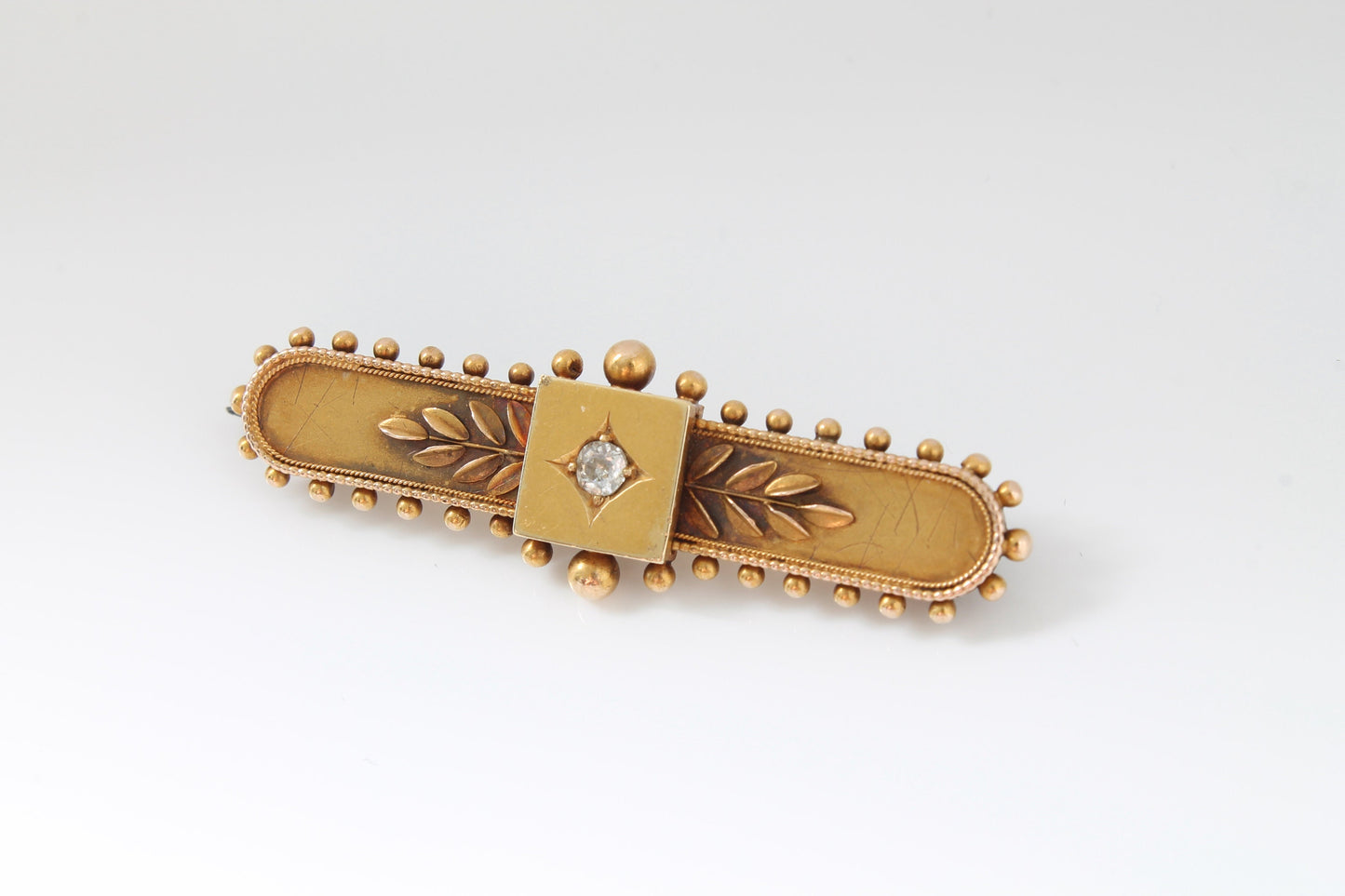 Victorian 15ct Gold and Diamond Bar Brooch