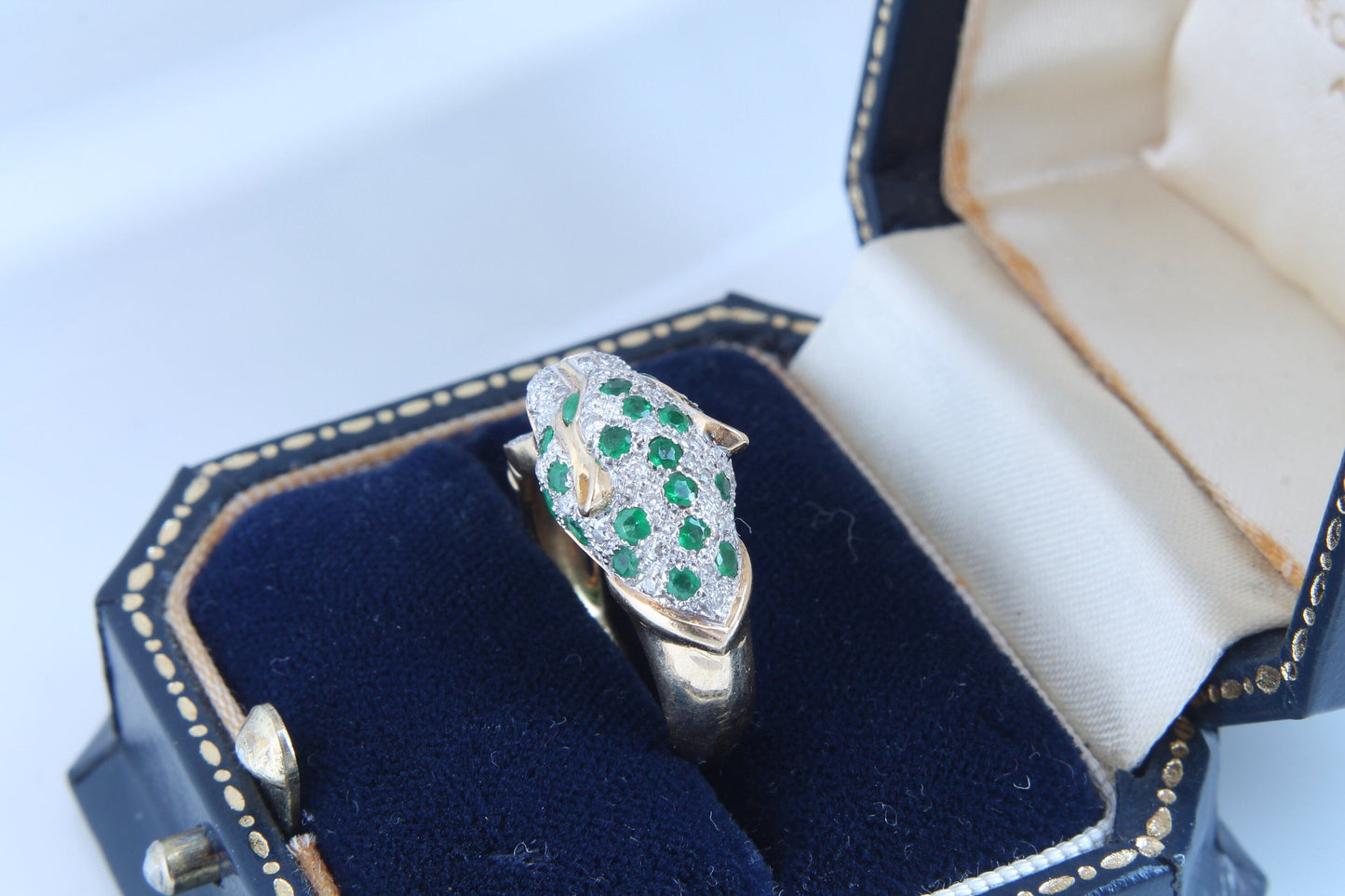 18ct Gold Diamond and Emerald Panther Ring