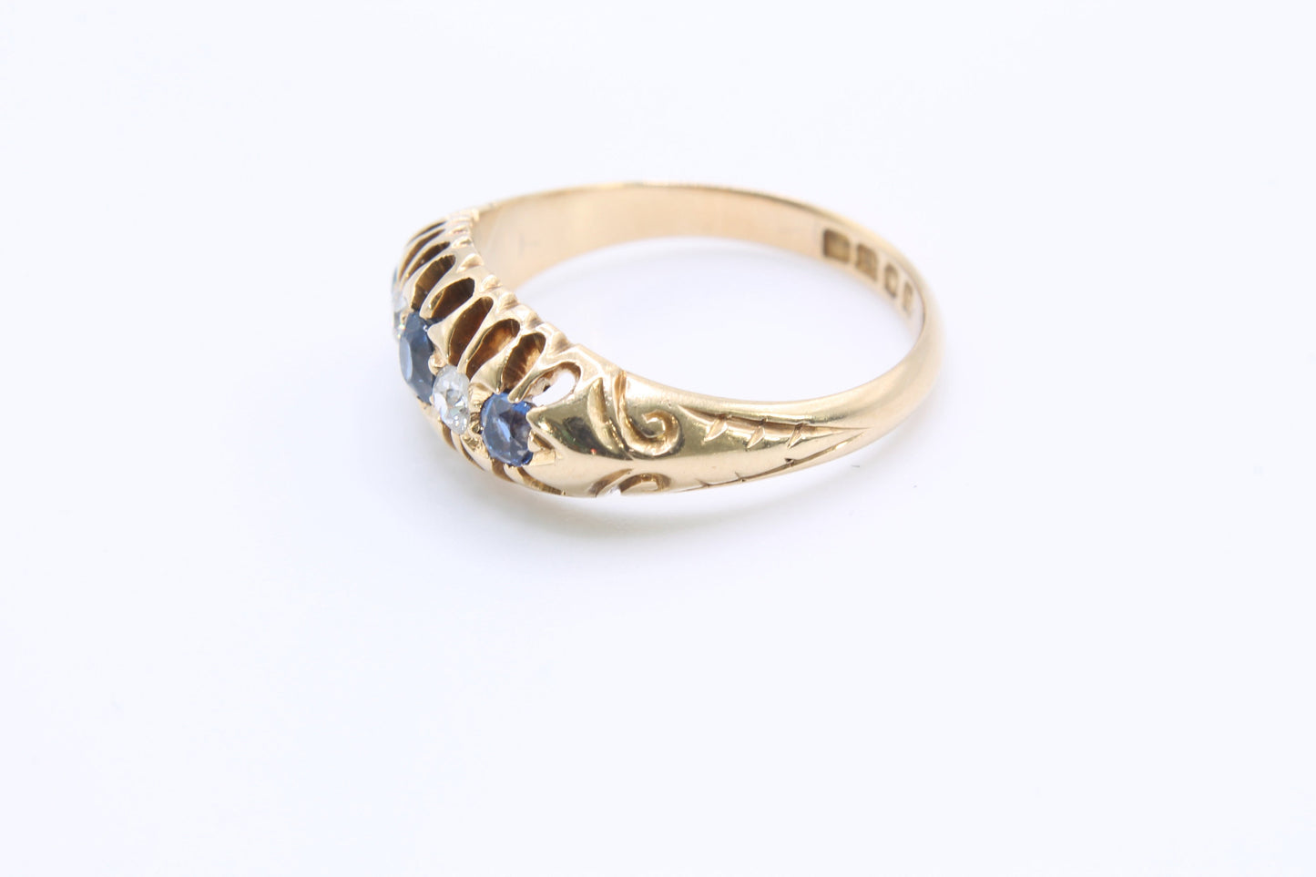 Antique Edwardian Diamond and Sapphire 18ct Gold Ring - 1903