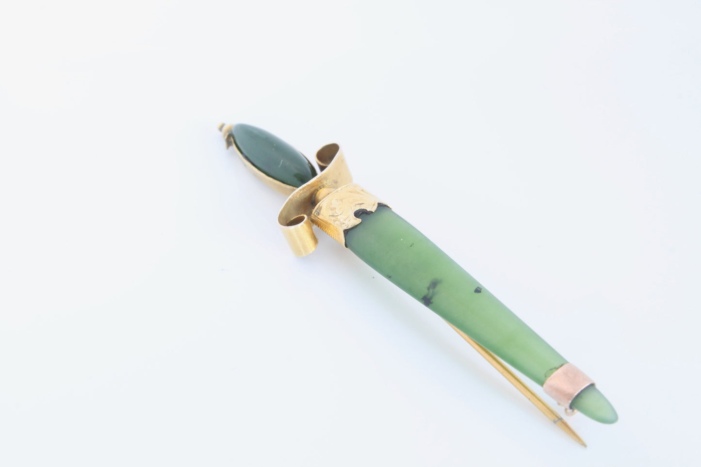 Antique 9ct Gold Nephrite Sword Brooch