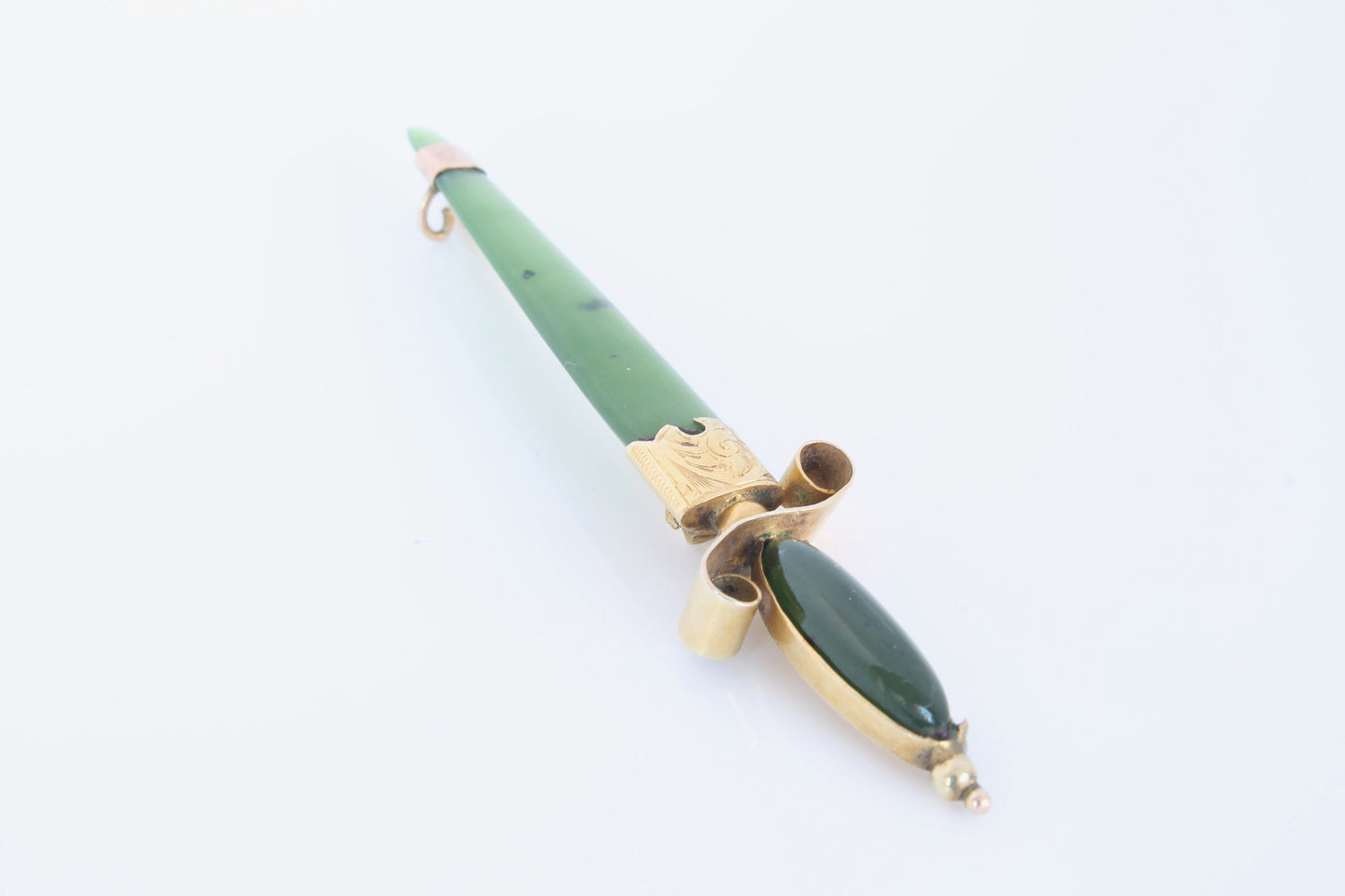 Antique 9ct Gold Nephrite Sword Brooch
