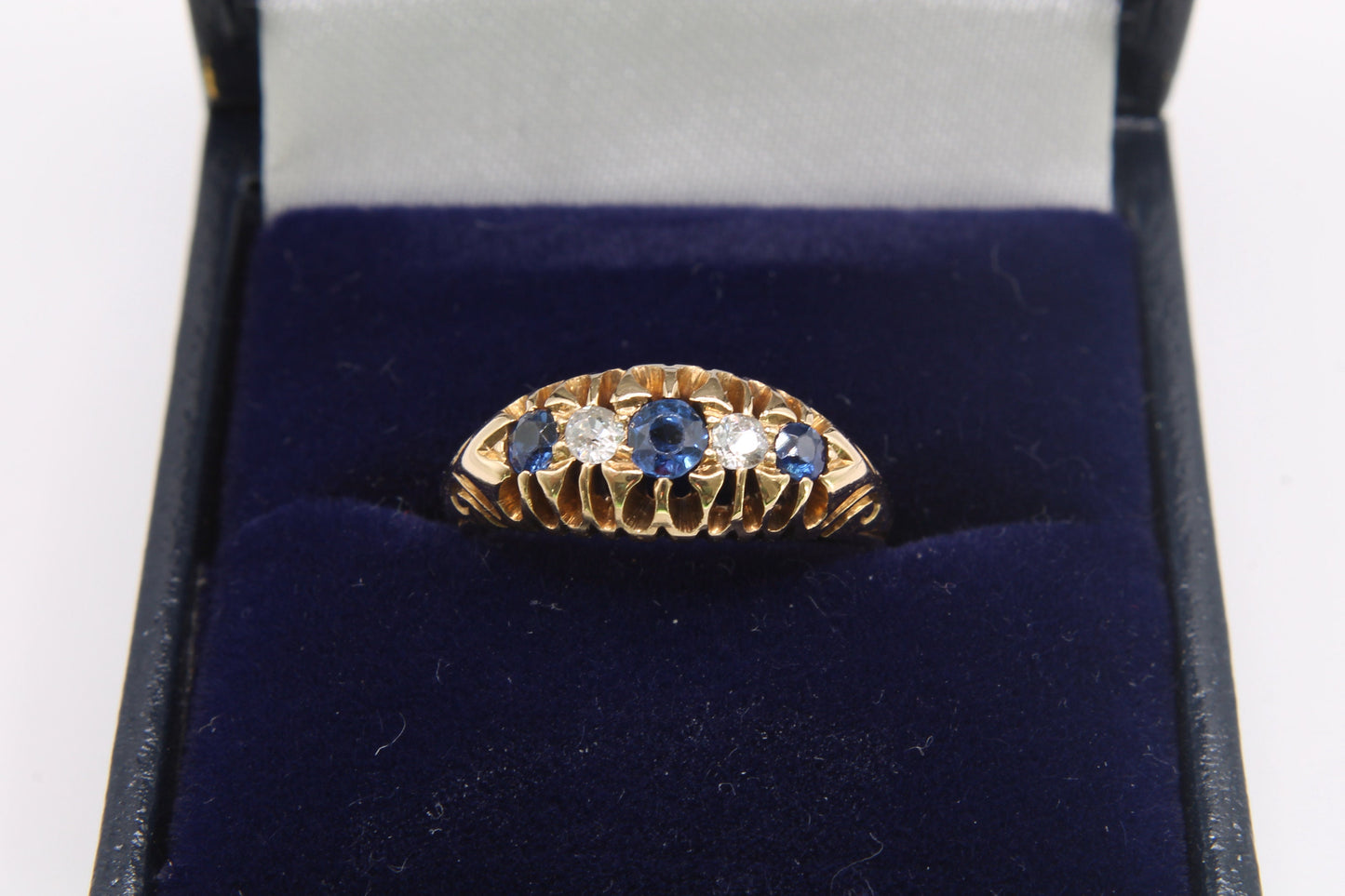 Antique Edwardian Diamond and Sapphire 18ct Gold Ring - 1903