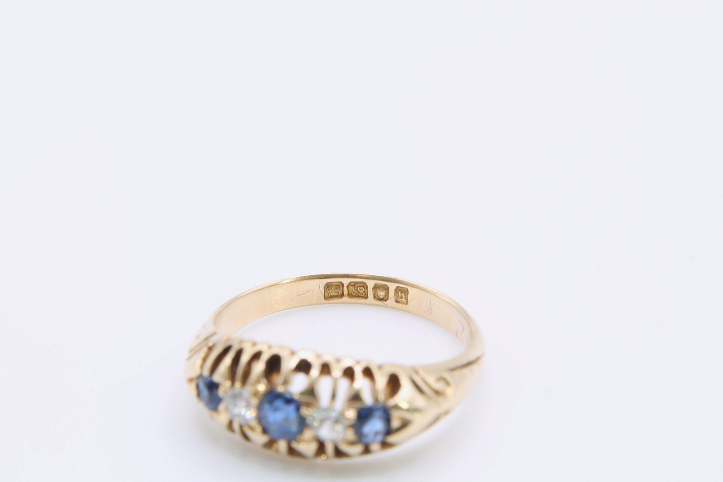 Antique Edwardian Diamond and Sapphire 18ct Gold Ring - 1903