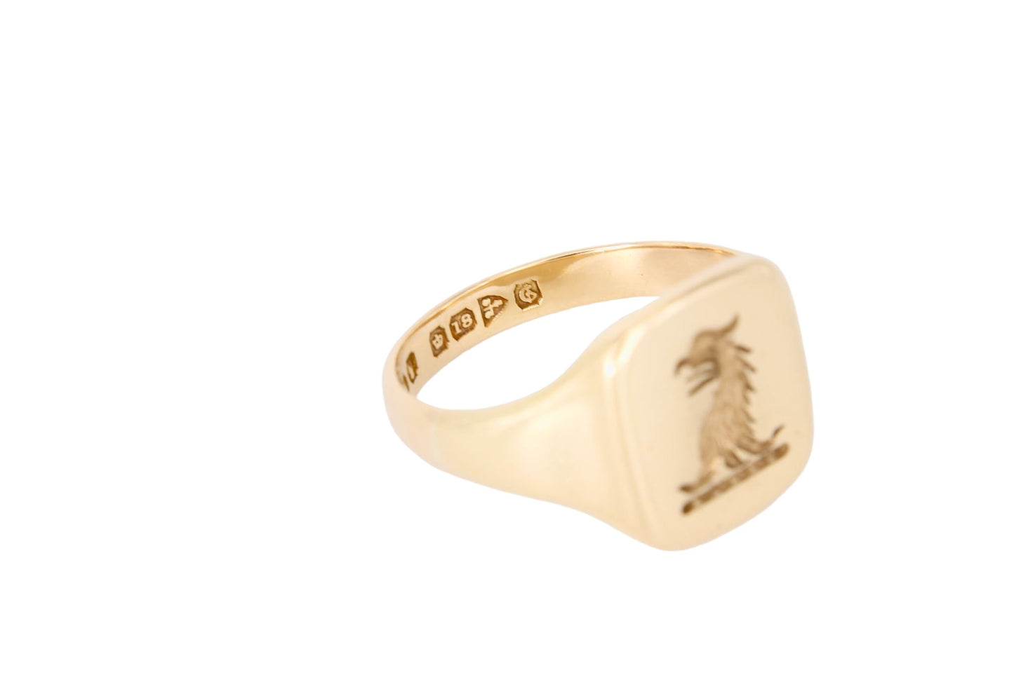 Antique 18ct Gold Griffin Intaglio Signet Ring - 1932