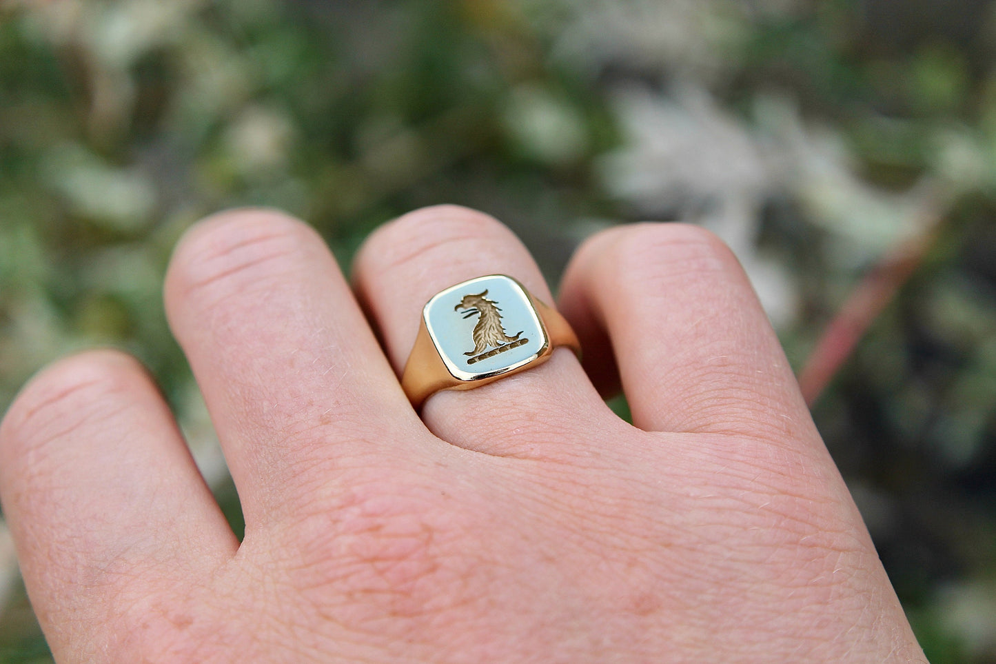 Antique 18ct Gold Griffin Intaglio Signet Ring - 1932