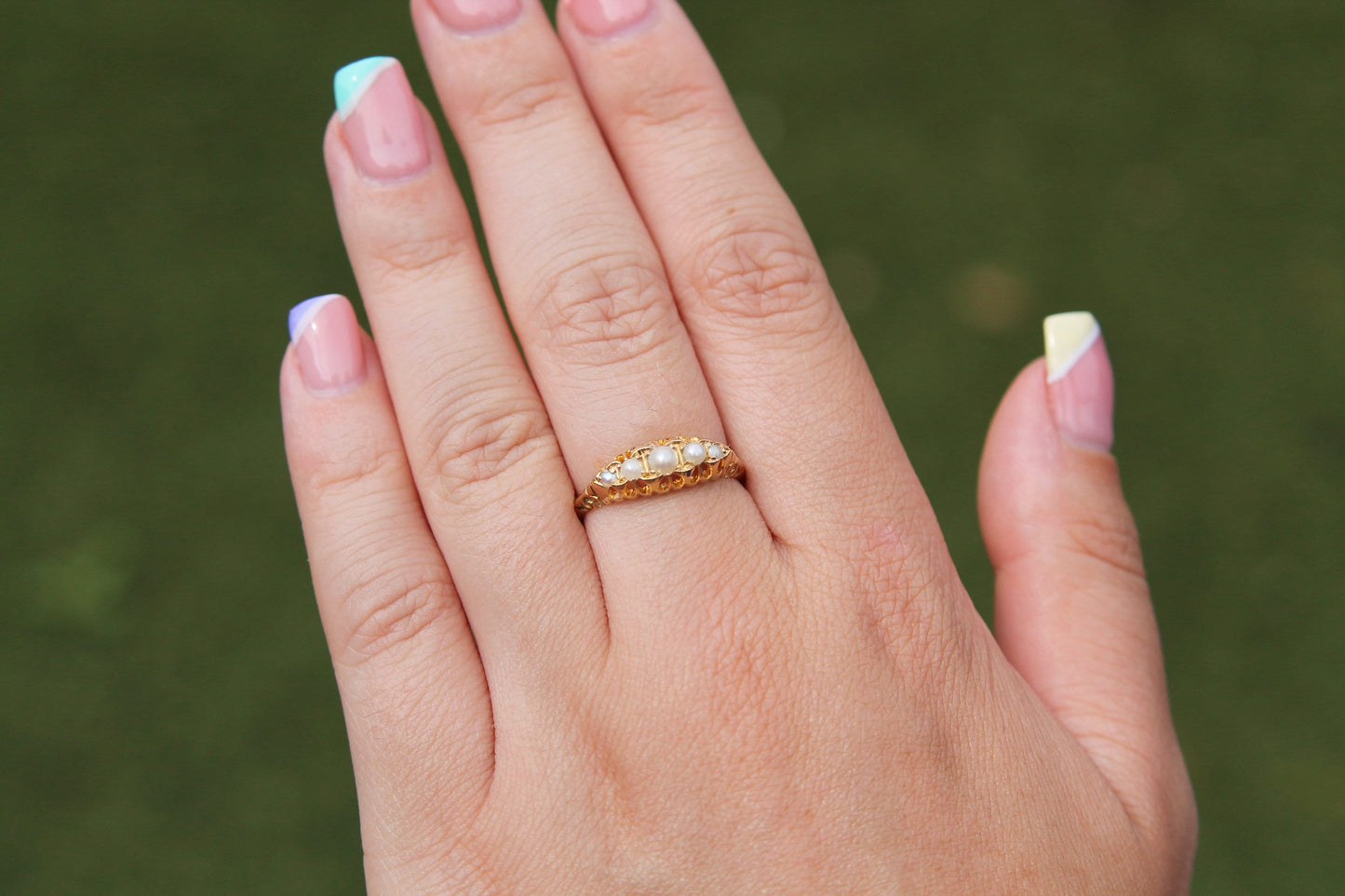 Antique Edwardian 18ct Gold 5 Pearl Ring