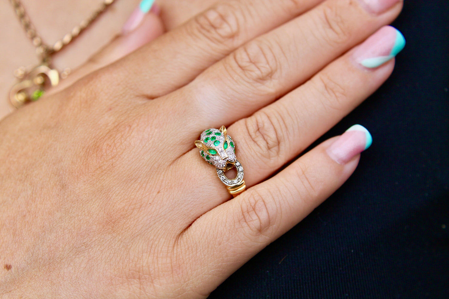 18ct Gold Diamond and Emerald Panther Ring