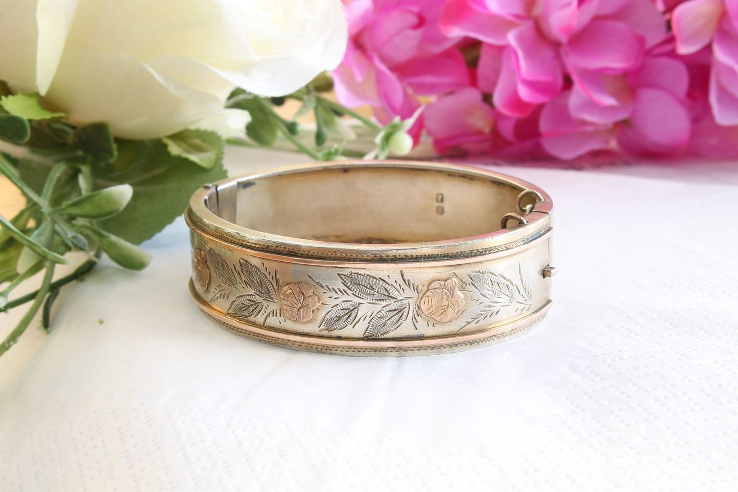 Antique Victorian Floral Silver Bangle/Bracelet