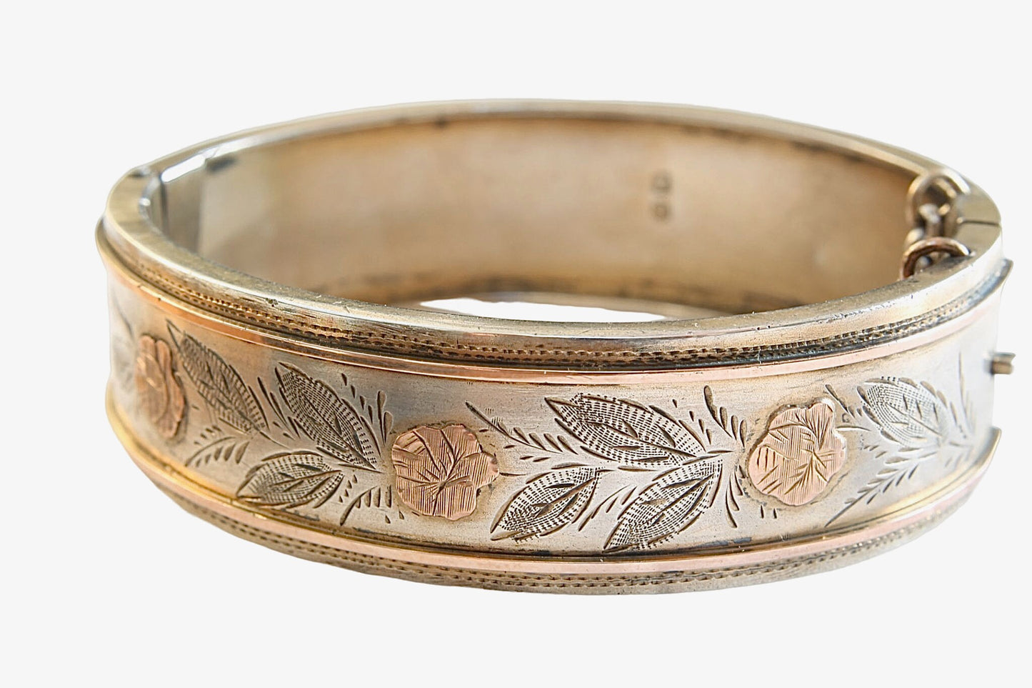 Antique Sterling Silver & 9ct Gold Floral Bangle