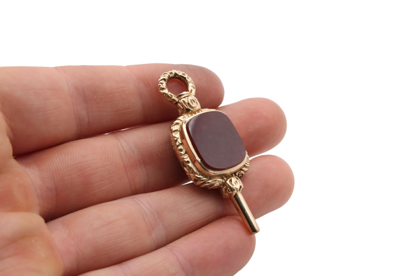Antique 9ct Gold Chased Carnelian Watch Key Pendent