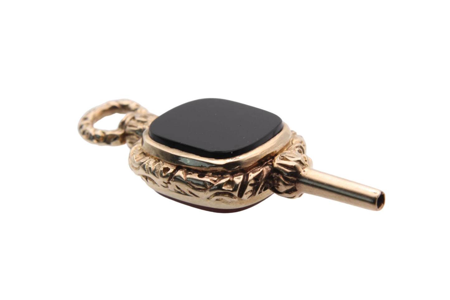 Antique 9ct Gold Chased Carnelian Watch Key Pendent