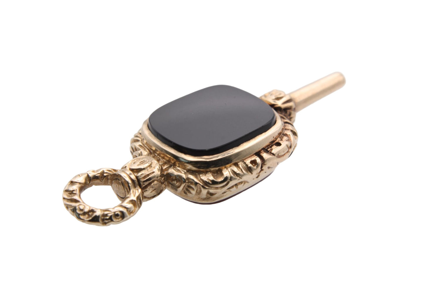 Antique 9ct Gold Chased Carnelian Watch Key Pendent