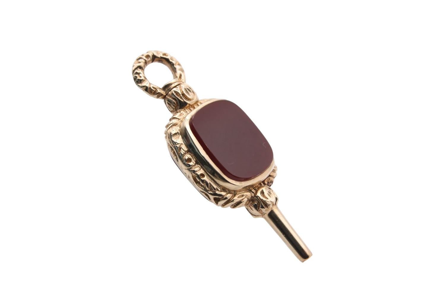 Antique 9ct Gold Chased Carnelian Watch Key Pendent