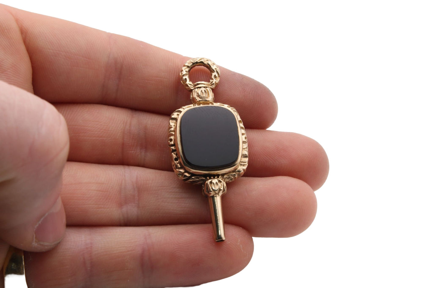 Antique-9ct-Gold-Chased-Carnelian-Watch-Key-Pendent