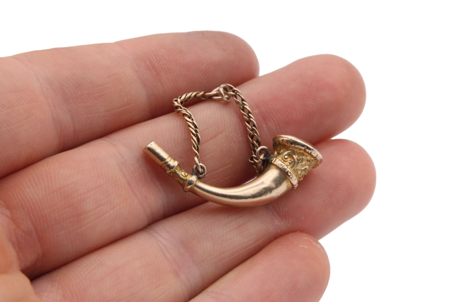 Antique 9ct Gold Decorative Hunting Horn Watch Key