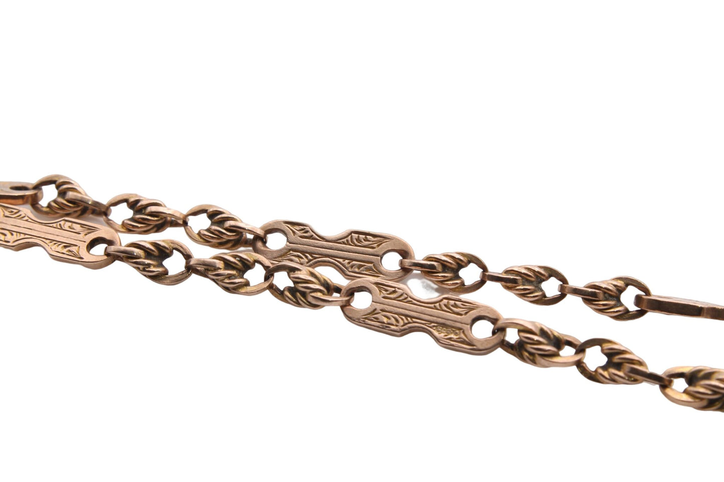 Antique 9ct Rose Gold Fancy Link Watch Chain Necklace - 16.5"