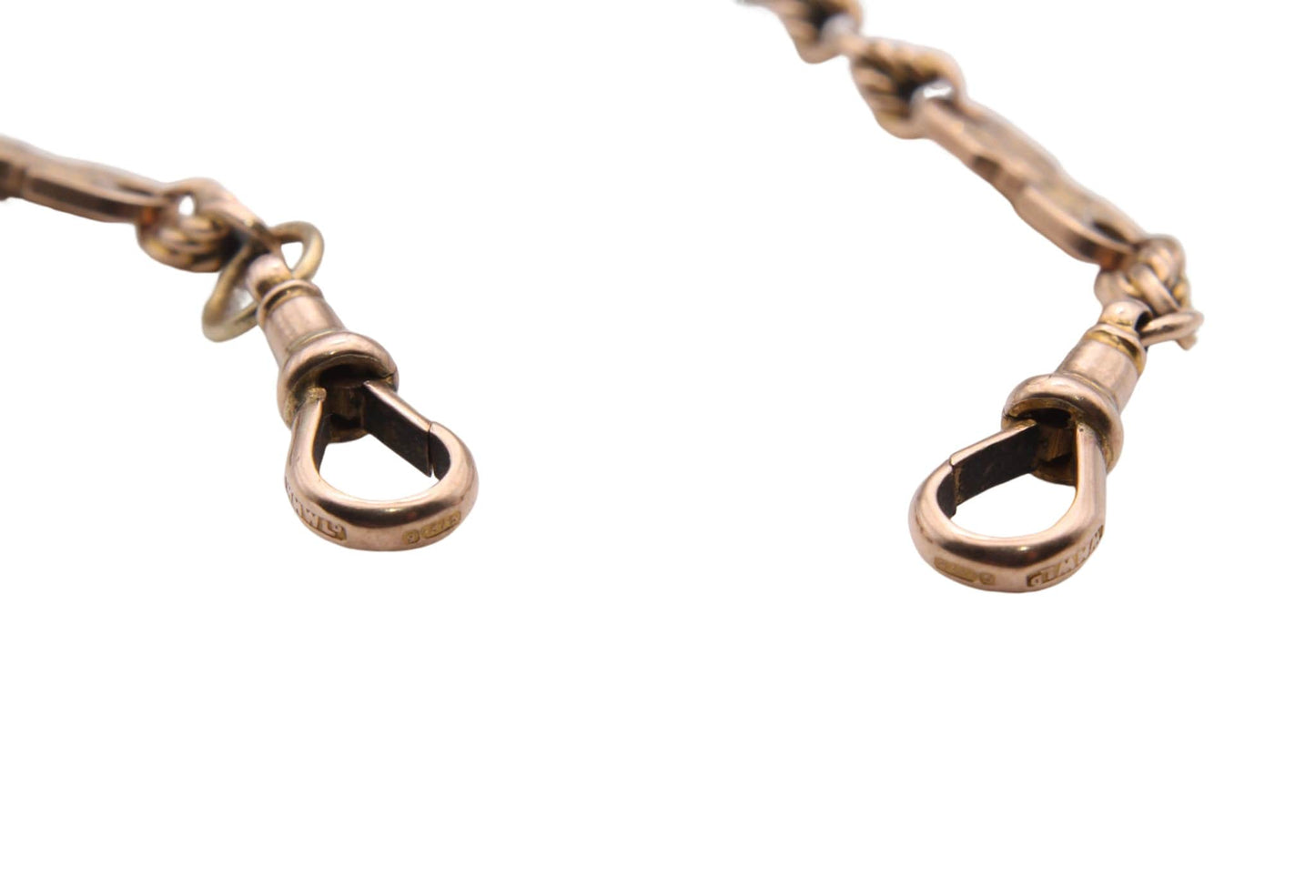 Antique 9ct Rose Gold Fancy Link Watch Chain Necklace - 16.5"