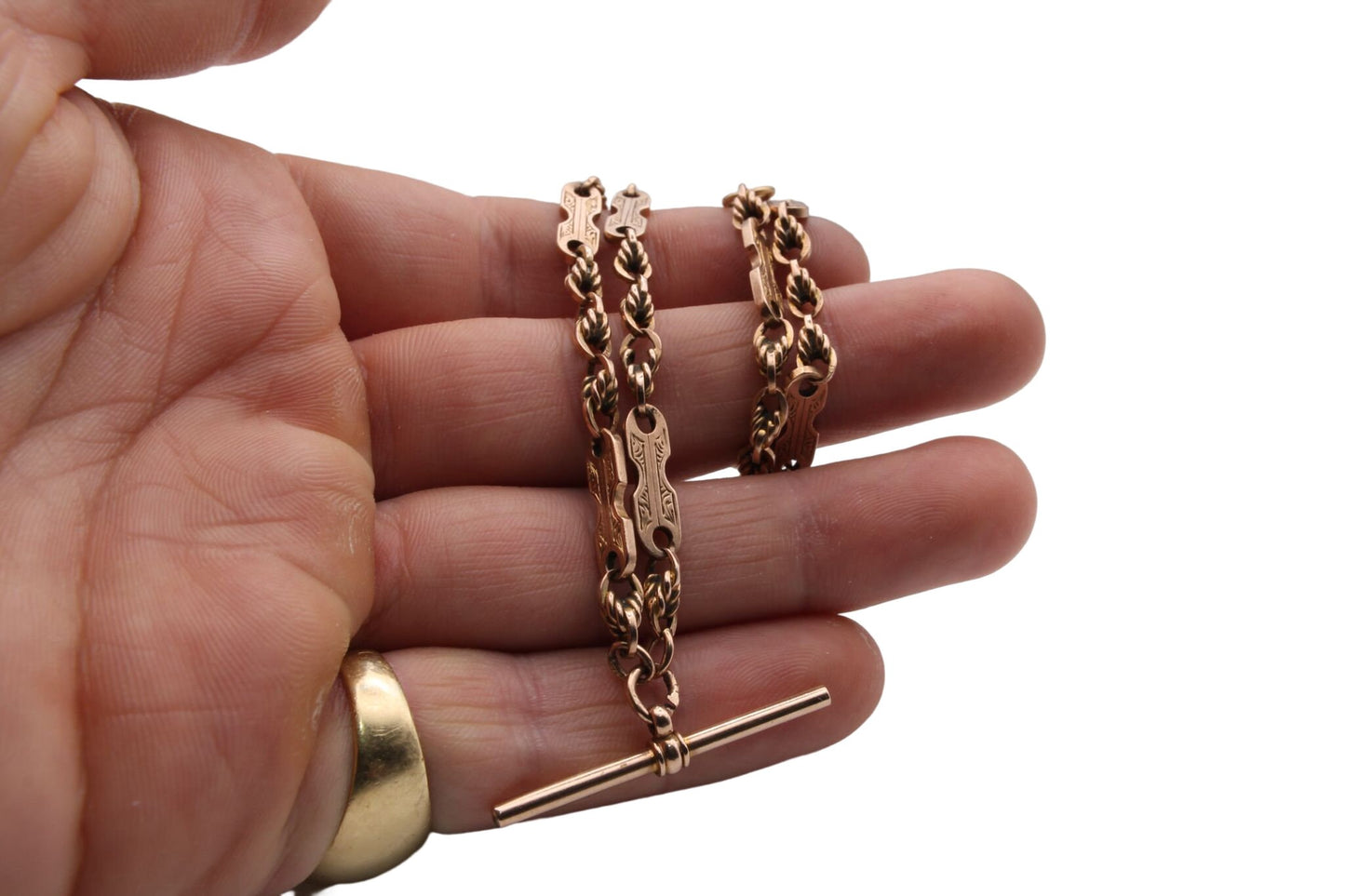 Antique 9ct Rose Gold Fancy Link Watch Chain Necklace - 16.5"