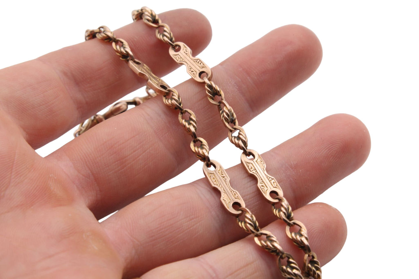 Antique 9ct Rose Gold Fancy Link Watch Chain Necklace - 16.5"