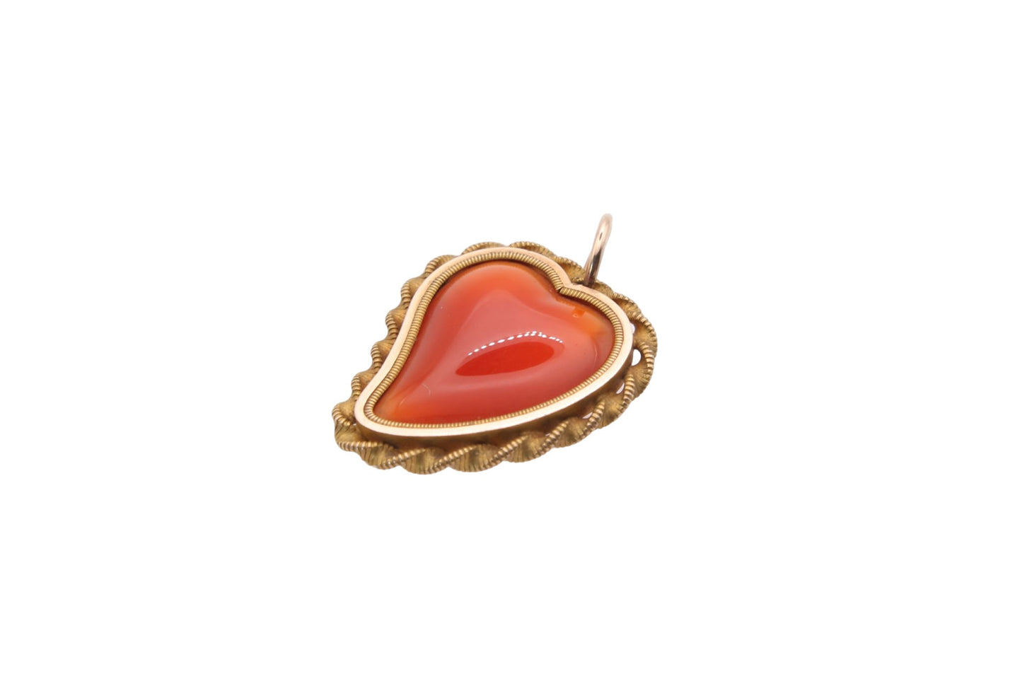 Antique 9ct Gold Heart Shaped Orange Agate Pendant
