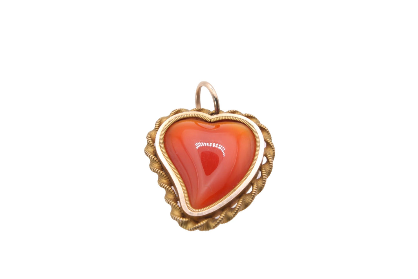 Antique 9ct Gold Heart Shaped Orange Agate Pendant