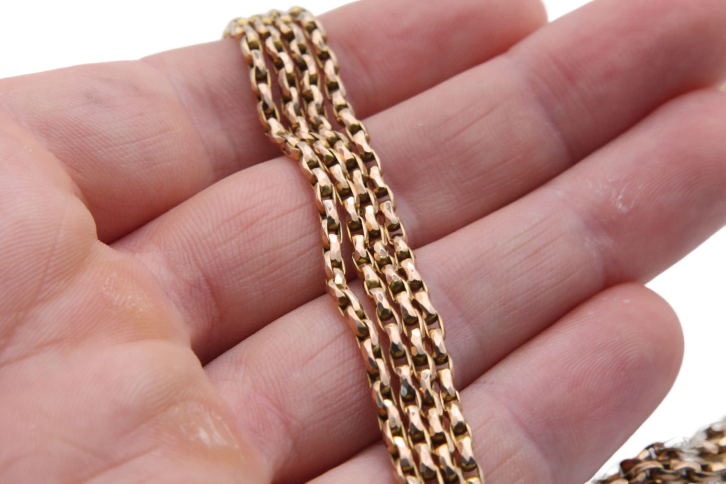 Antique Victorian 9ct Yellow Gold Long Guard Necklace 58" - 24g