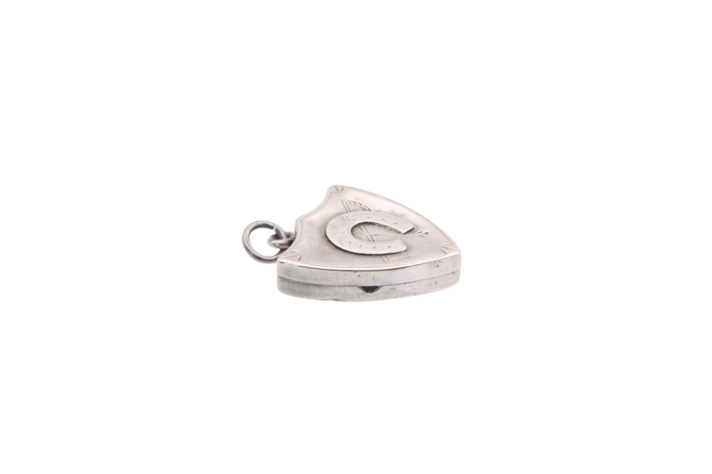 Antique Edwardian Silver Horseshoe And Riding Crop Shield Locket