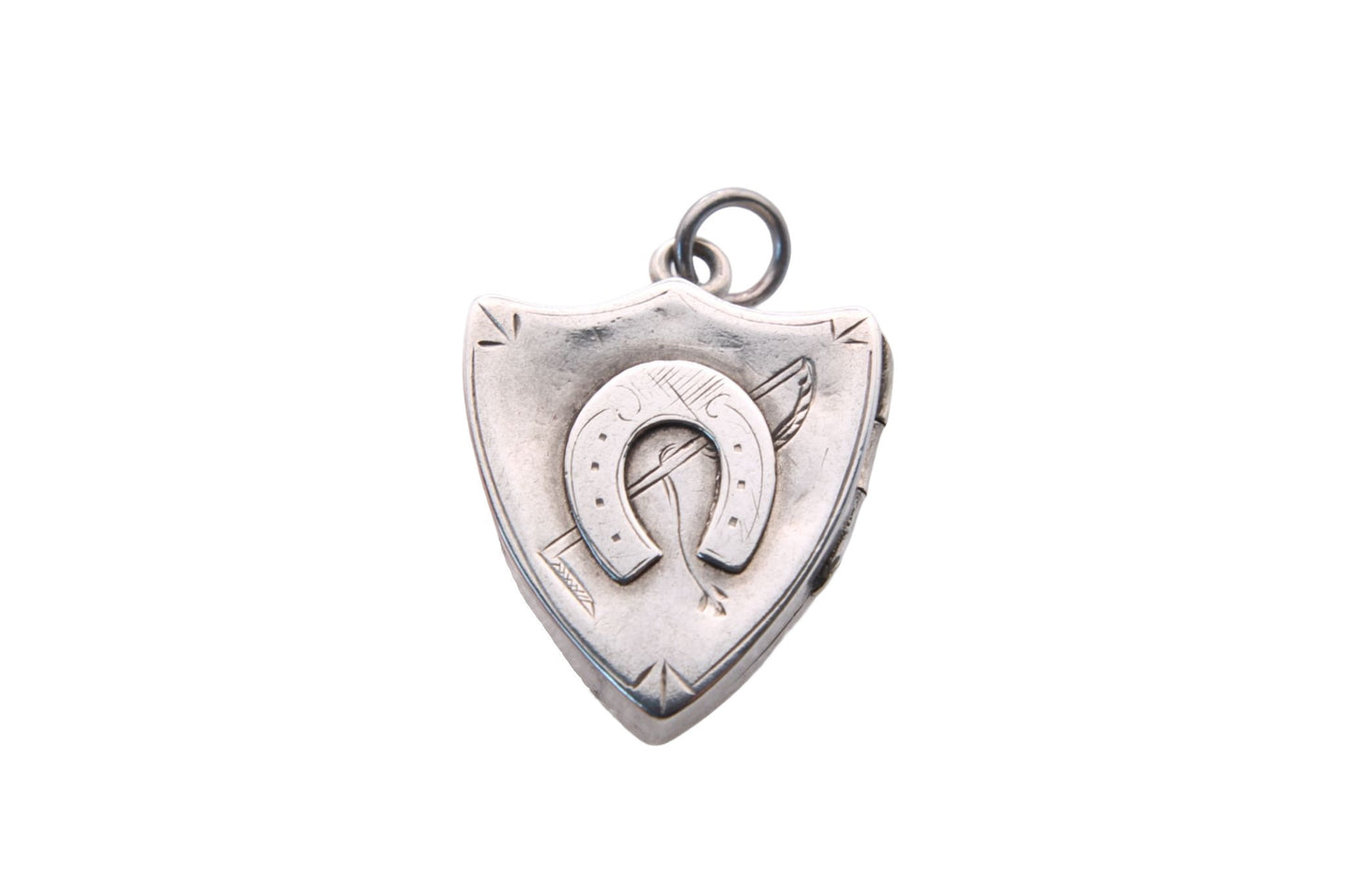 Antique Edwardian Silver Horseshoe And Riding Crop Shield Locket