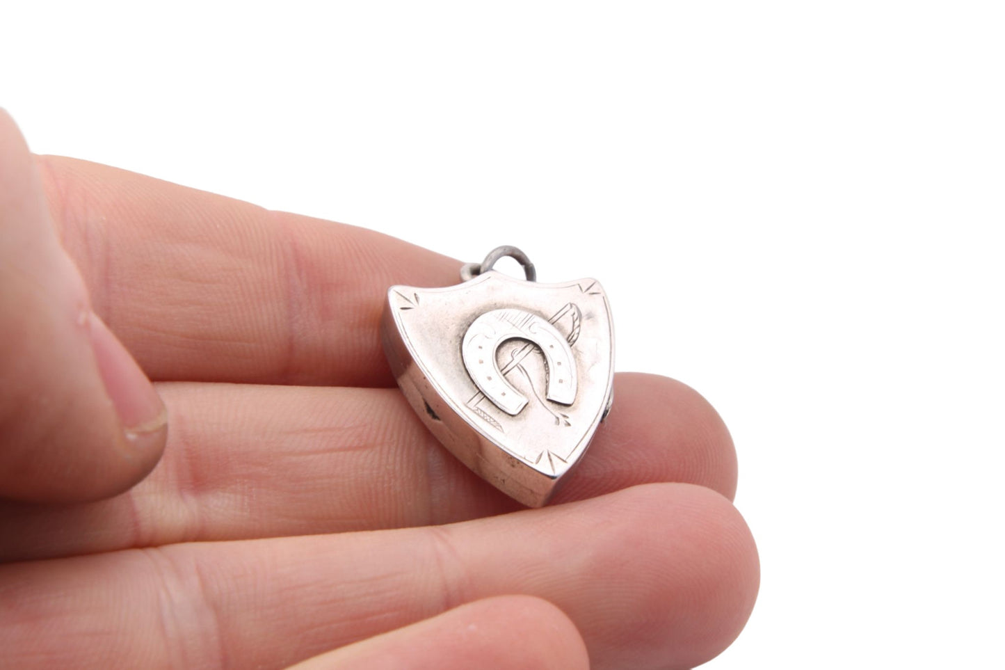 Antique Edwardian Silver Horseshoe And Riding Crop Shield Locket