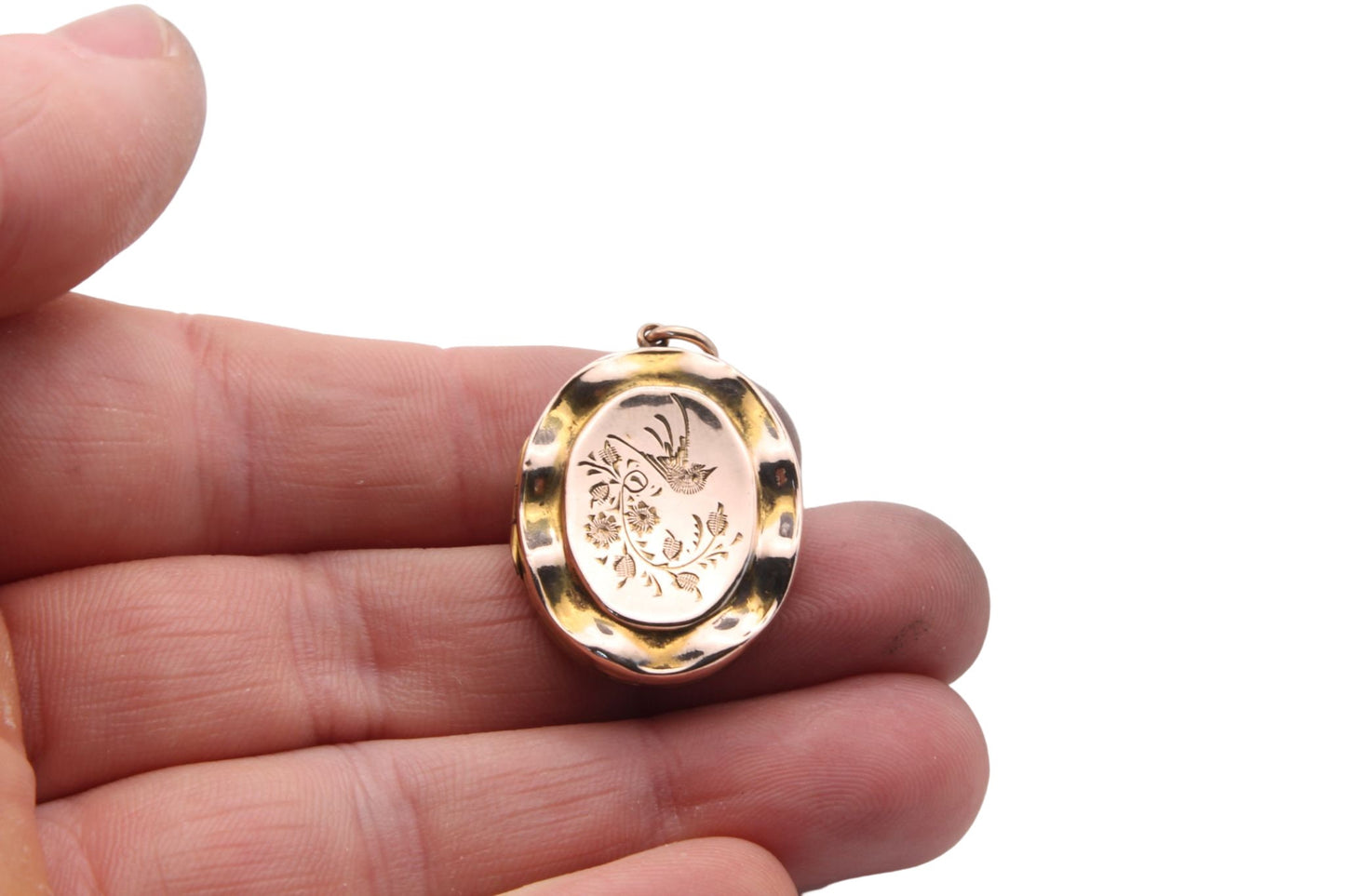 Antique 9ct Gold Back & Front Decorative Oval Swallow Locket