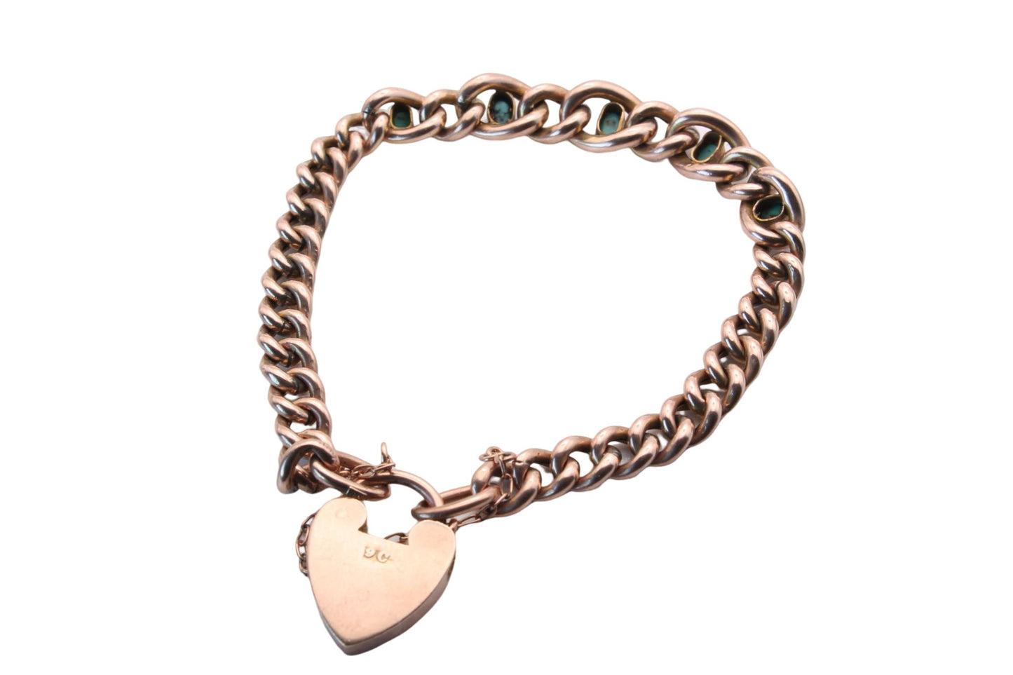 Antique-Victorian-9ct-Rose-Gold-Turquoise-Gate-Bracelet,-12.3g
