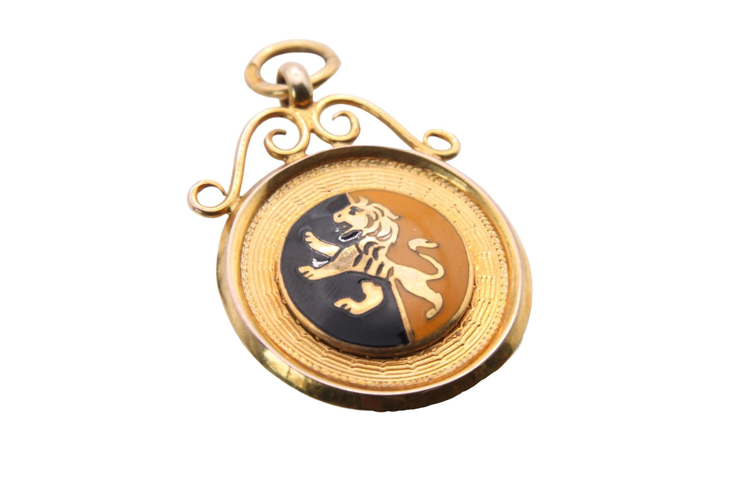 Antique Art Deco Period 9ct Gold Lion Enamel Pendant Fob