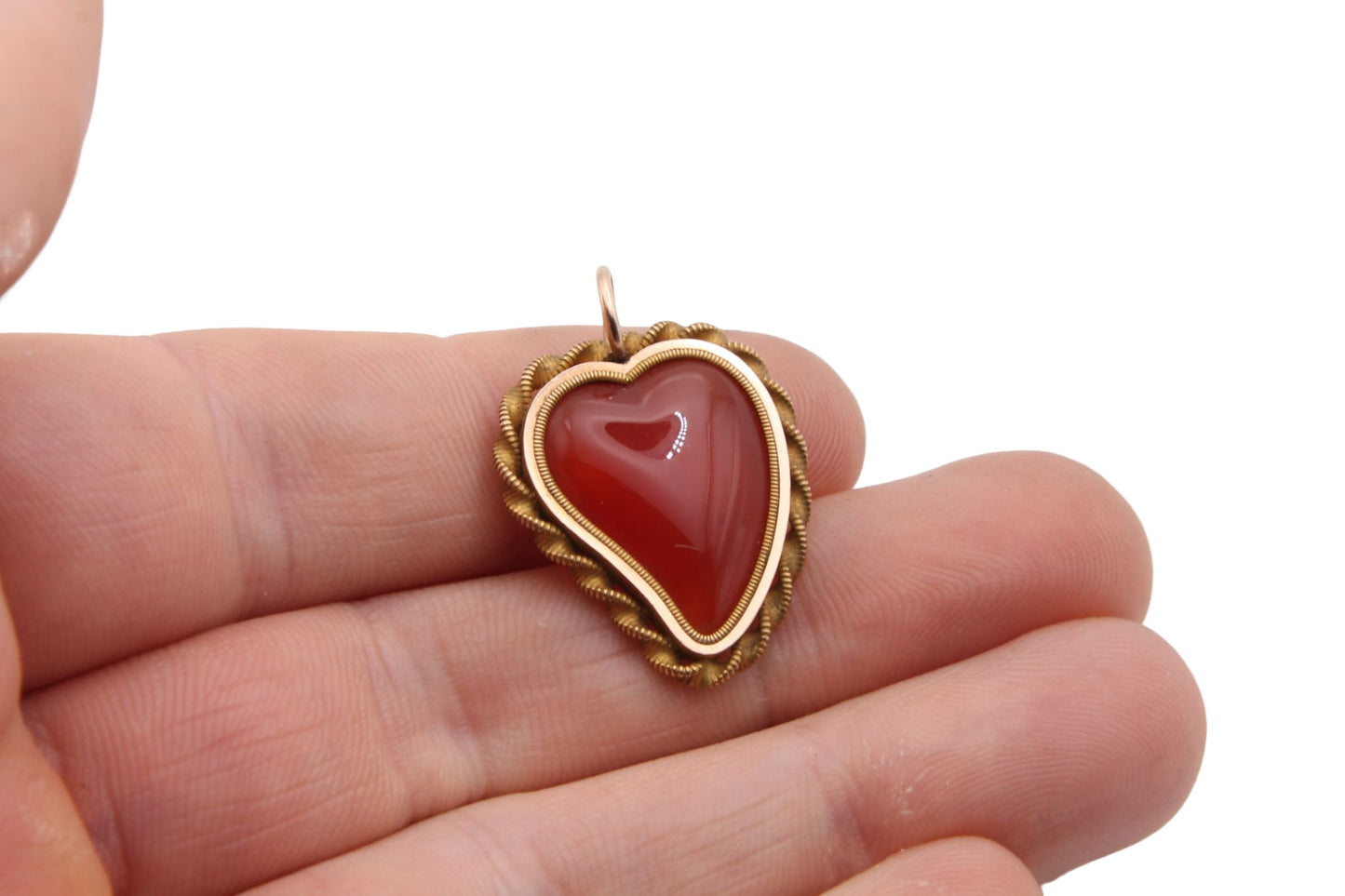 Antique 9ct Gold Heart Shaped Orange Agate Pendant