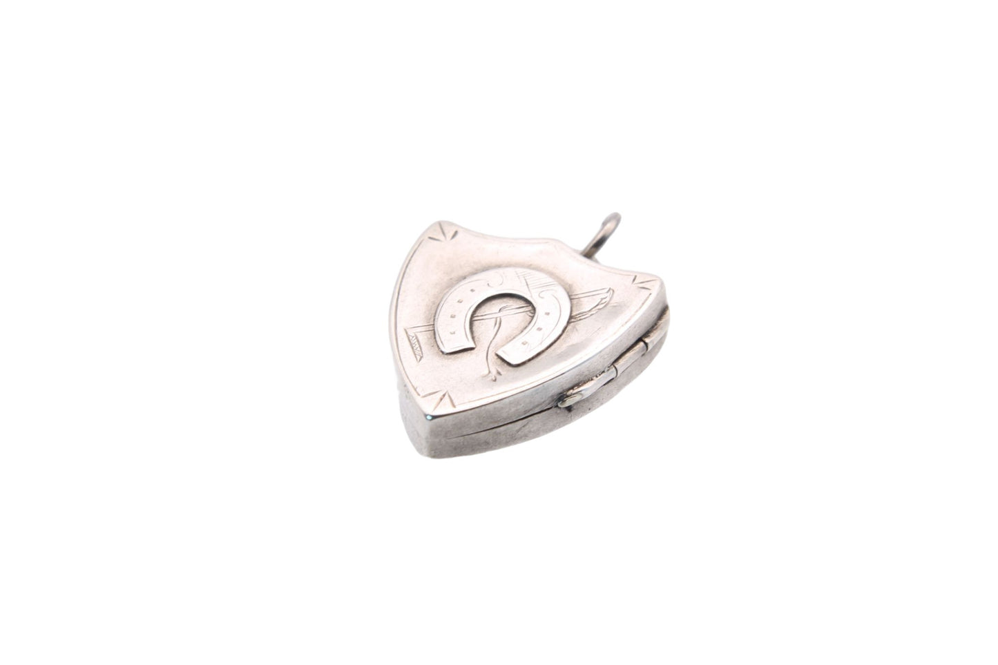 Antique Edwardian Silver Horseshoe And Riding Crop Shield Locket