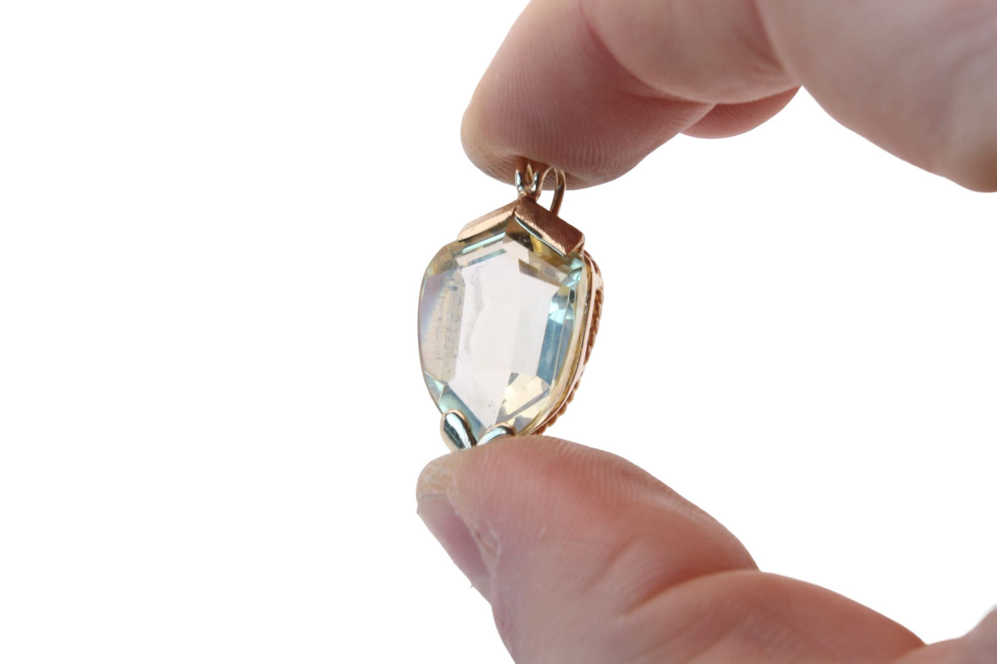 Vintage 9ct Gold Mounted Citrine Shield Pendant