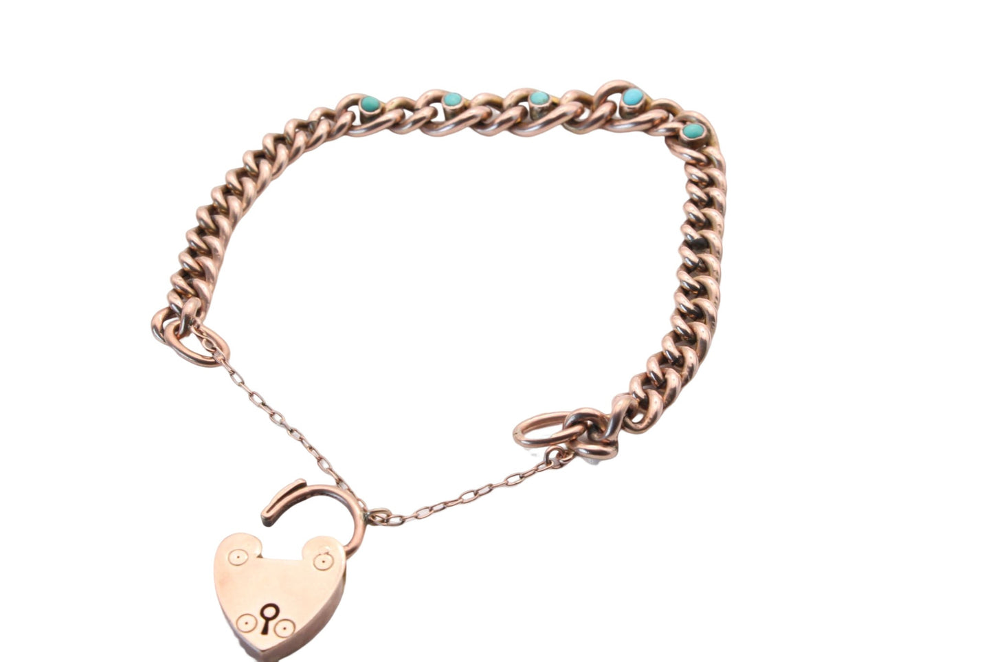 Antique Victorian 9ct Rose Gold Turquoise Gate Bracelet, 12.3g