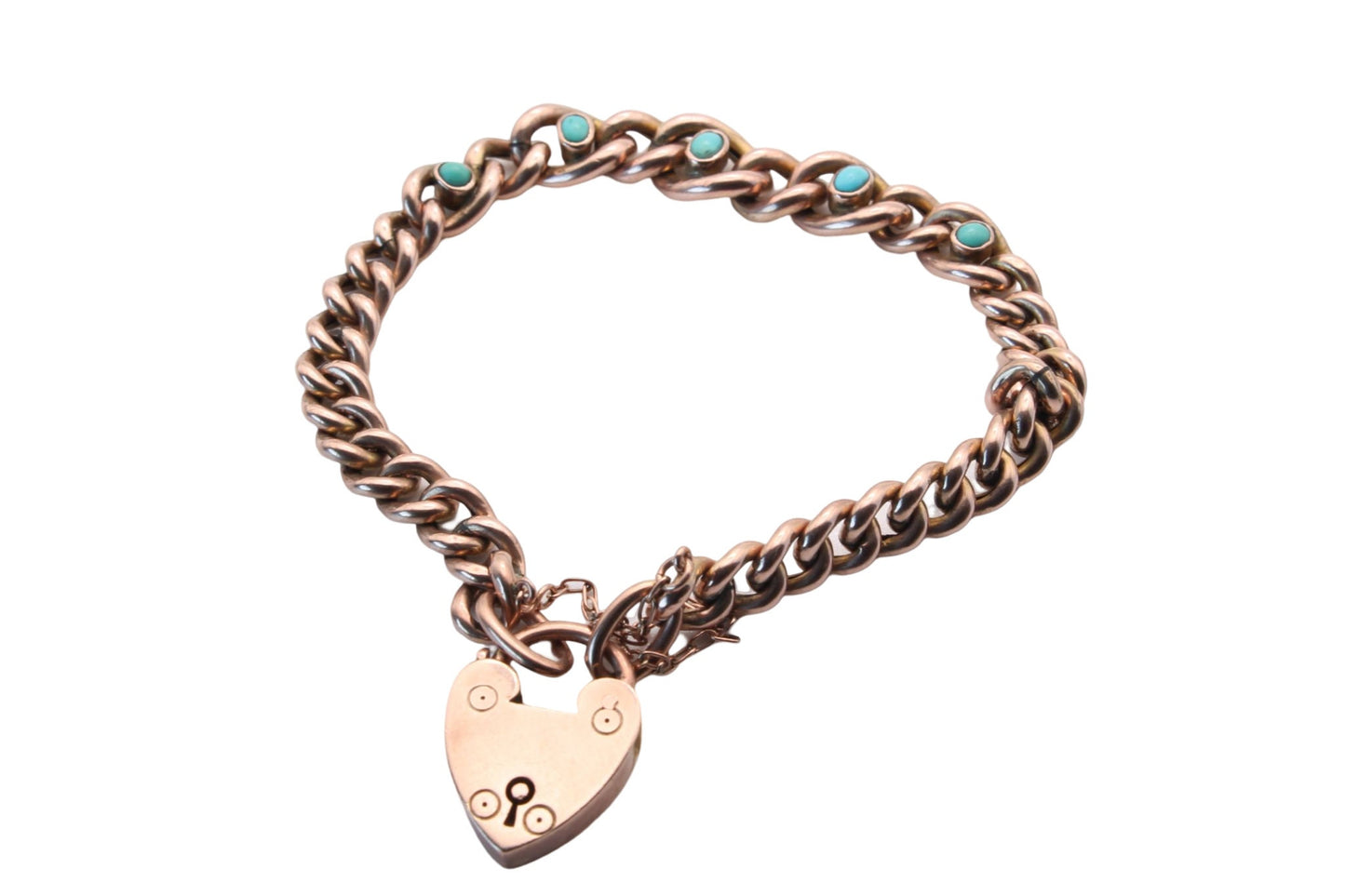 Antique Victorian 9ct Rose Gold Turquoise Gate Bracelet, 12.3g