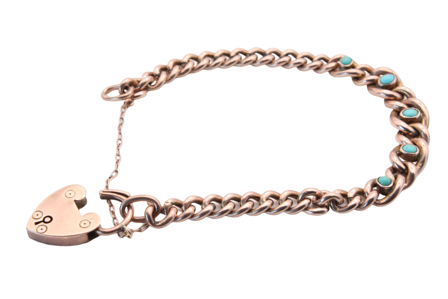 Antique Victorian 9ct Rose Gold Turquoise Gate Bracelet, 12.3g