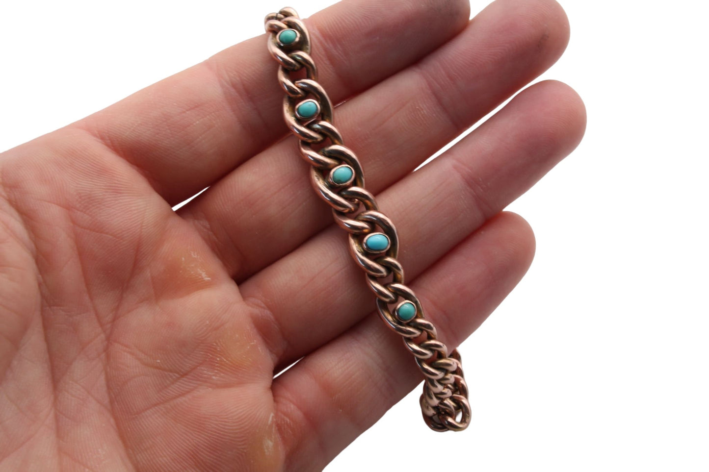 Antique Victorian 9ct Rose Gold Turquoise Gate Bracelet, 12.3g
