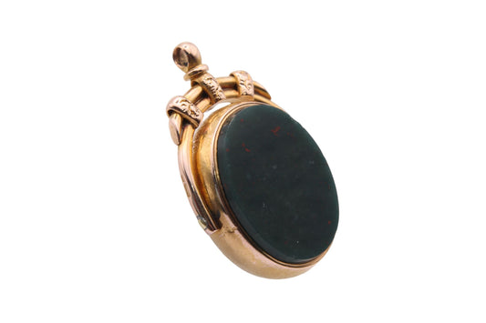 Antique Victorian 15ct Gold Bloodstone Carnelian Spinner Fob