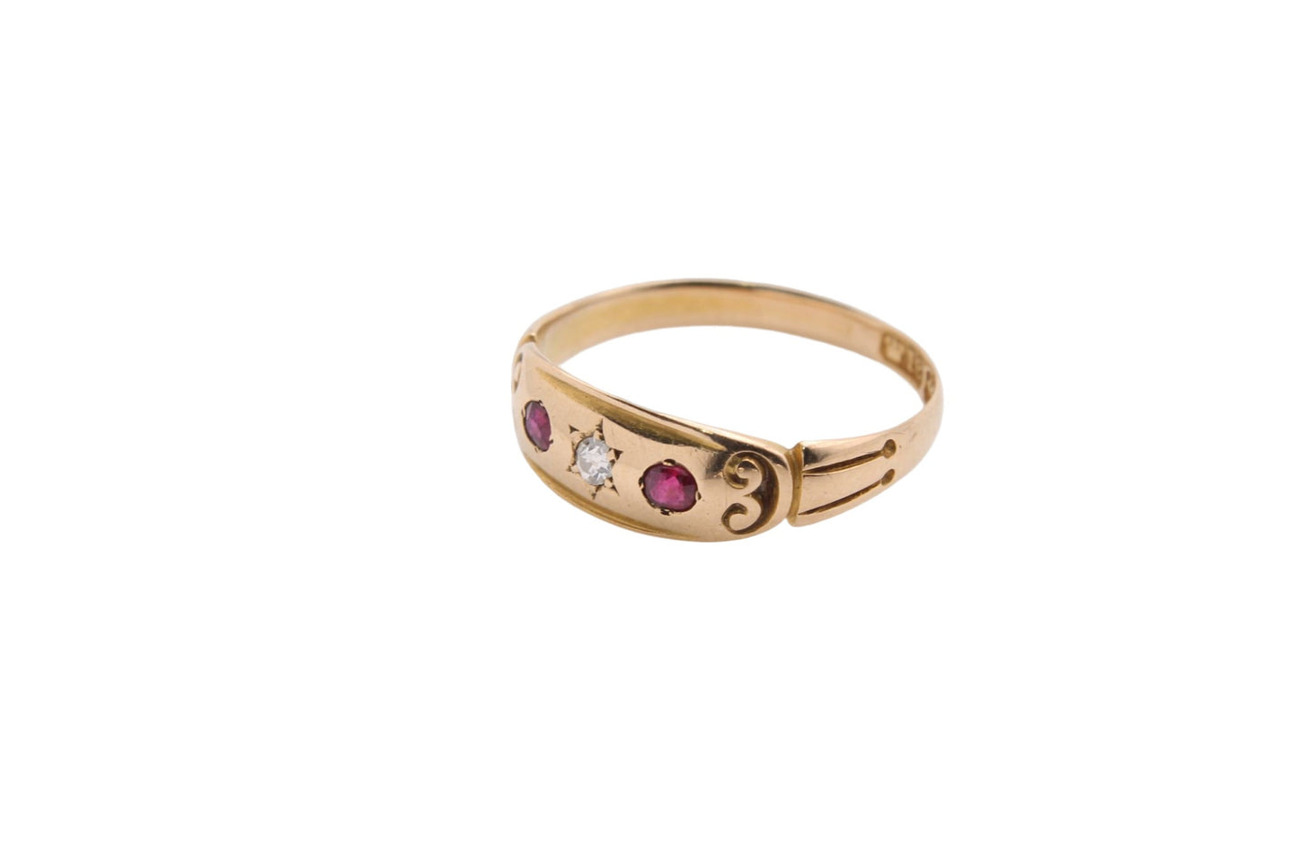 Antique Victorian 18ct Gold, Diamond & Ruby Gypsy Ring - 1897