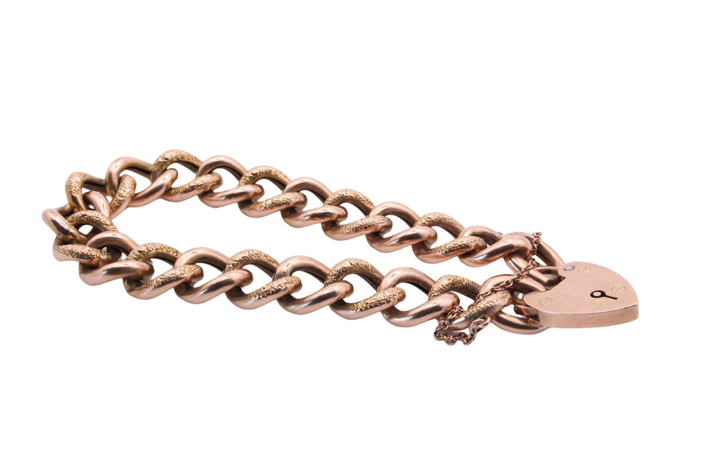 Antique Victorian 9ct Rose Gold Chased Gate Bracelet, 18g