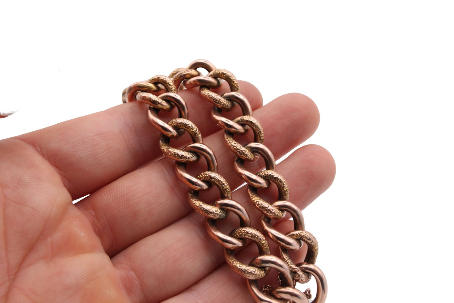 Antique-Victorian-9ct-Rose-Gold-Chased-Gate-Bracelet,-18g