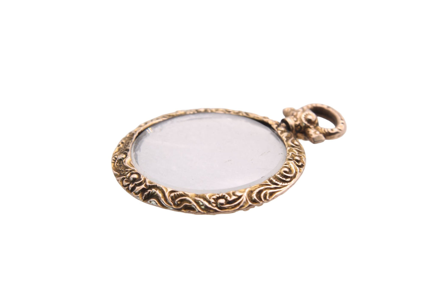 Antique Edwardian Chased 9ct Gold Glass Photo Pendant