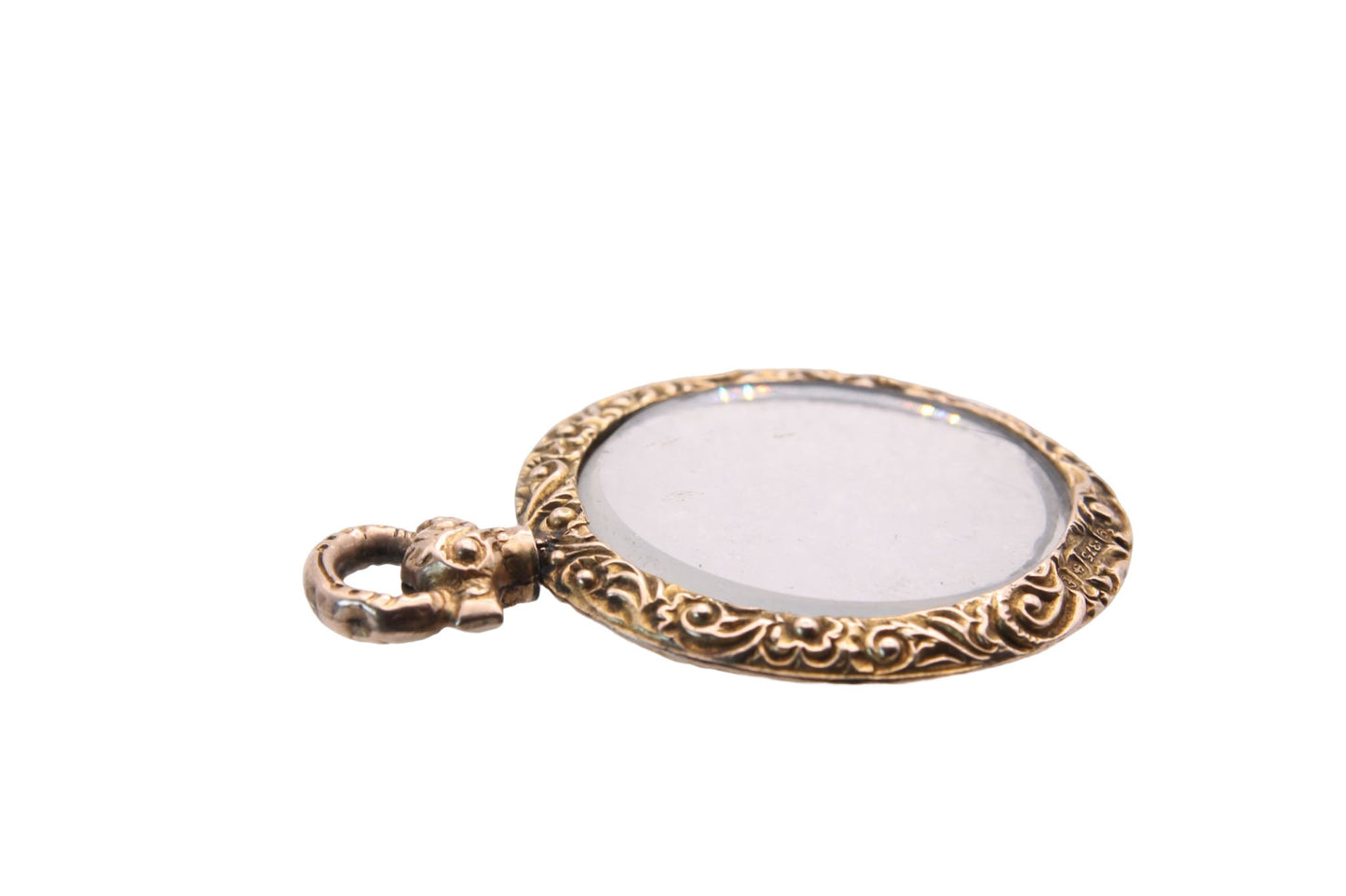 Antique Edwardian Chased 9ct Gold Glass Photo Pendant