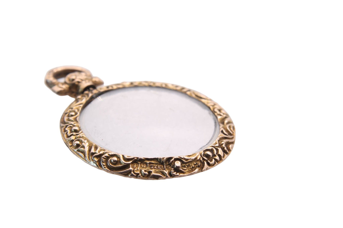 Antique Edwardian Chased 9ct Gold Glass Photo Pendant