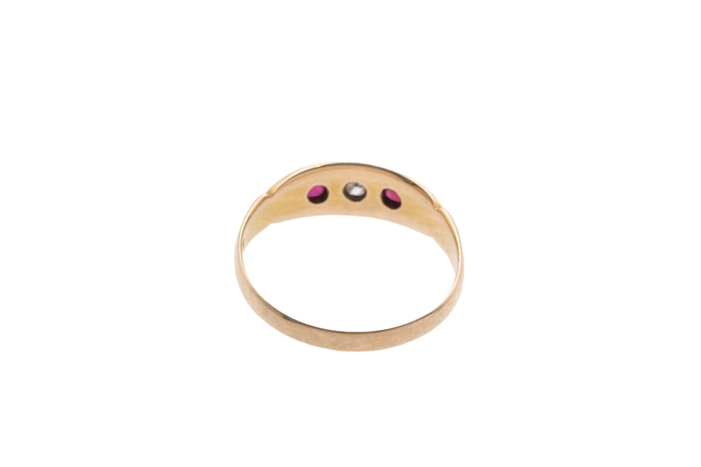 Antique Victorian 18ct Gold, Diamond & Ruby Gypsy Ring - 1897